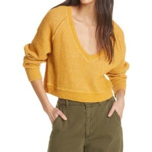 Free People intimately Sz S Mustard Vneck cropped shirt